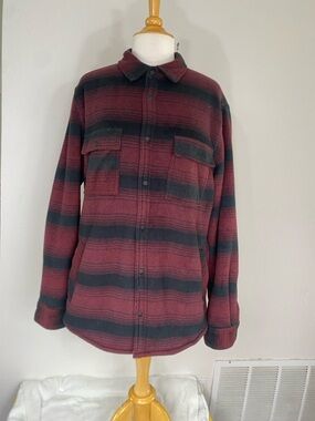 Voyager Men's Burgundy Black Fleece Lined Button Jacket Size Large Streetwear